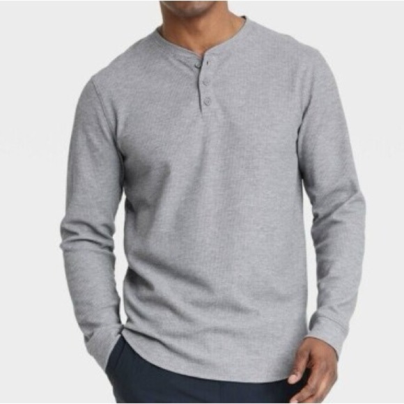 All in Motion Men’s Gray Waffle-Knit Long Sleeve Henley Shirt Various Sizes - Picture 1 of 5